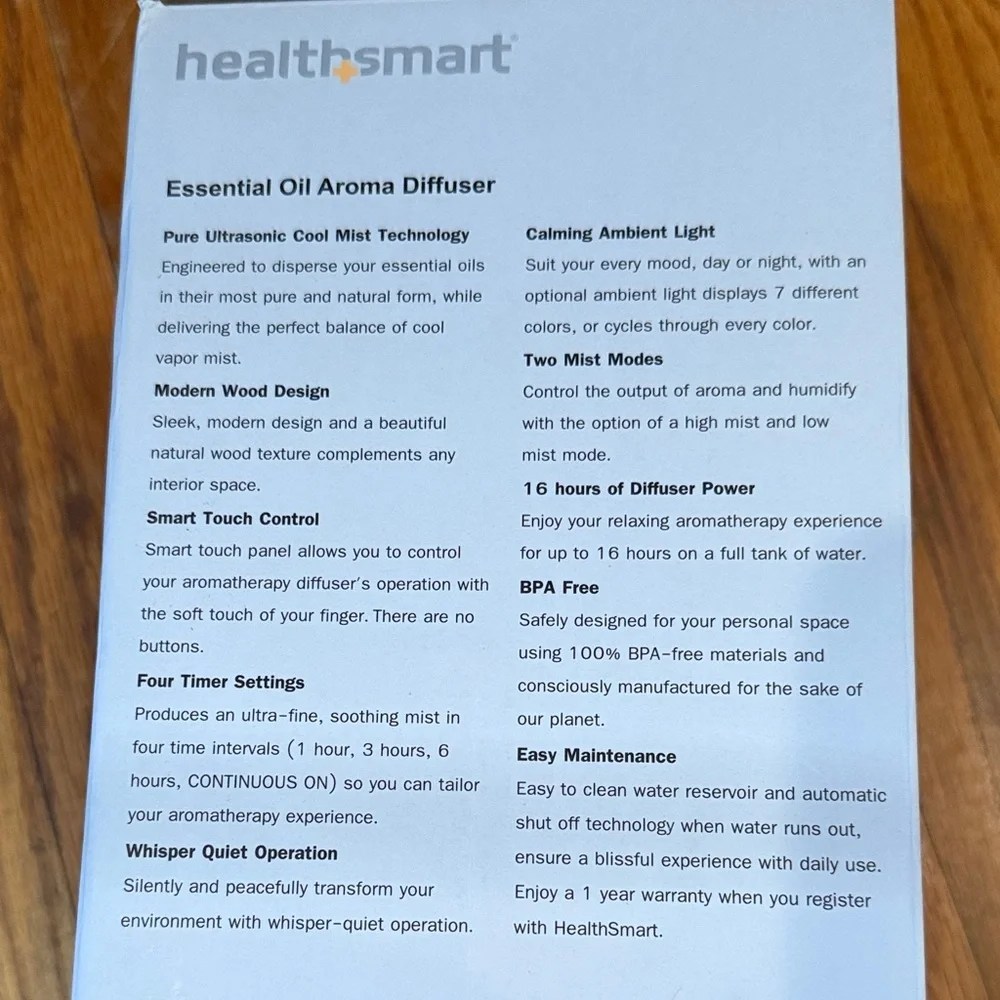 Health Smart White and Brown Essential Oil Diffuser
